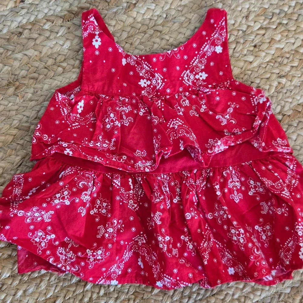 Oskosh Carters Red Floral & Plaid Sleeveless Top with Denim Button Skirt Set 2T